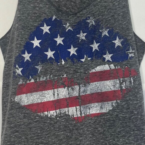 Stranded Womens Racerback Tank Top American Flag Lips Gray Size Medium - Picture 5 of 6